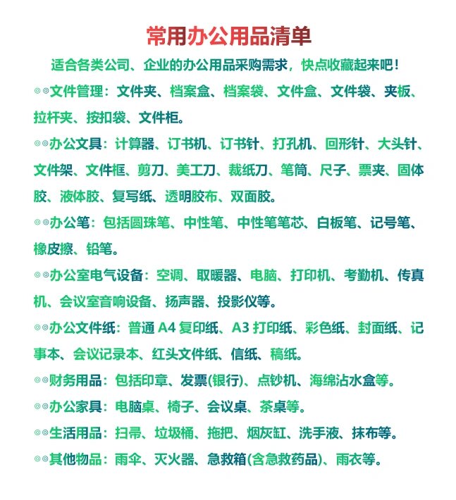 企业常用办公用品清单指南